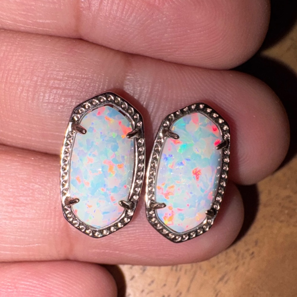 Kendra Scott Silver White Kyocera Opal Studs